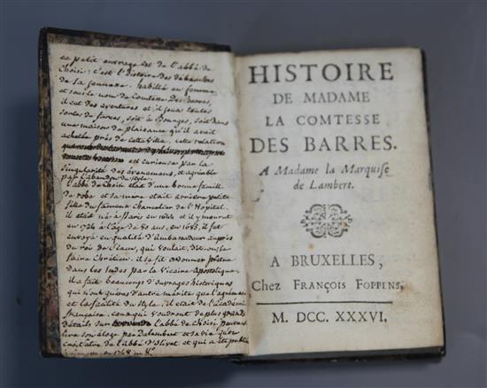 Choisy, Francois-Timoléon de - Histoire de la Comtesse des Barres à Madame la Marquise de Lambert, Bruxelles,